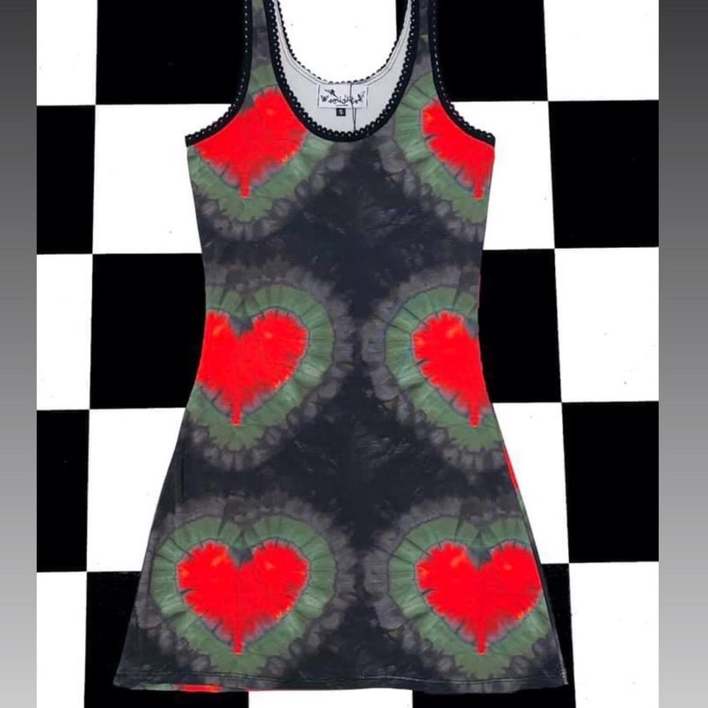 Omighty One Love Tank Dress Tie-Dye Lace Trim